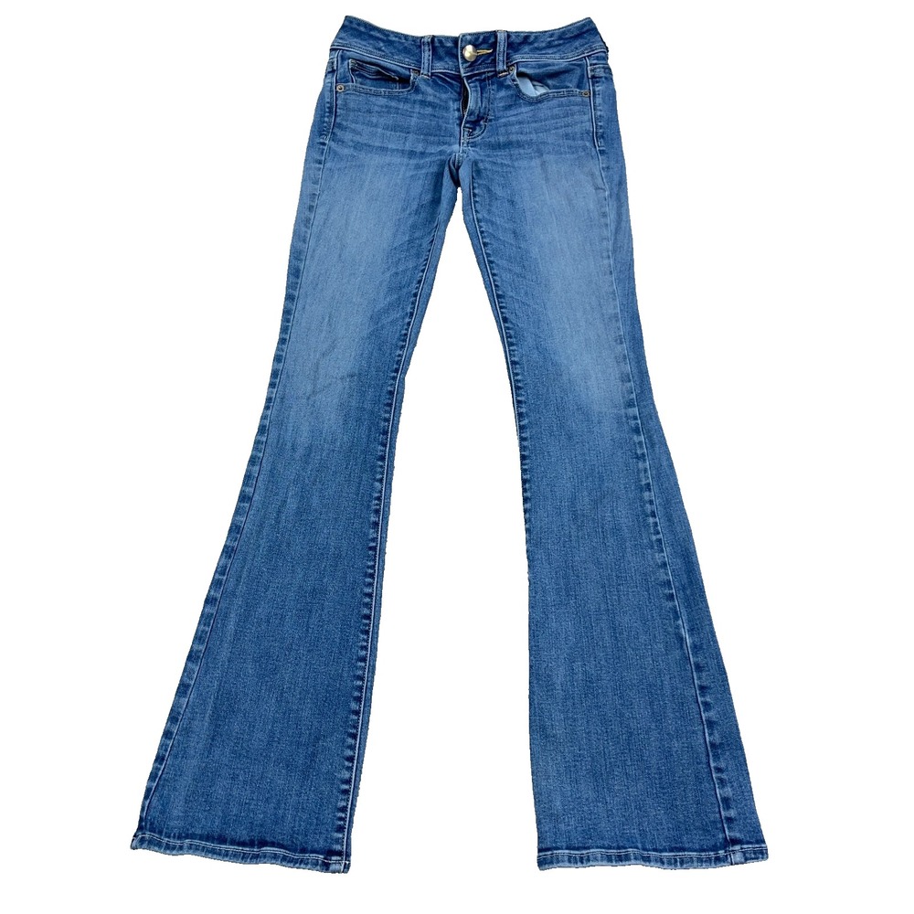 American Eagle Jeans Women 2 Long Kick Boot Cut Low Rise Med Wash VTG Y2K